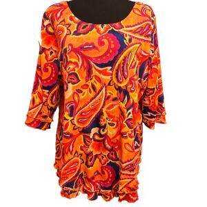 Soft Surroundings Blouse Large Womens Top Colorful Retro Layered 1/2 Sleeve Boho